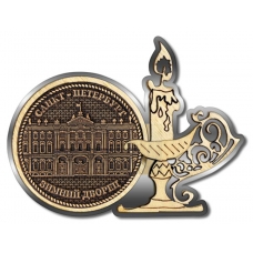 Магнит из бересты Санкт-Петербург-Зимний дворец свеча серебро